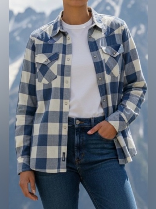 Tecovas Tops - Tecovas Blue & White Buffalo Plaid Pearl Snap Button Up Shirt Medium